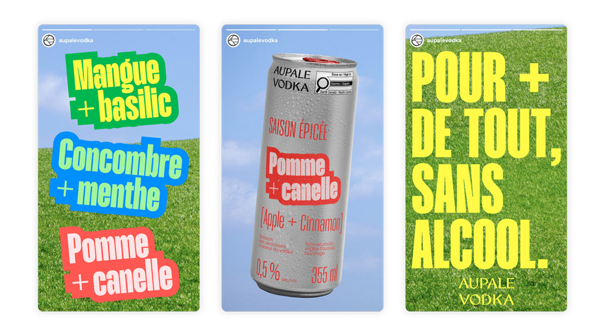 Déclinaison des canettes Aupale Vodka en format stories Instagram